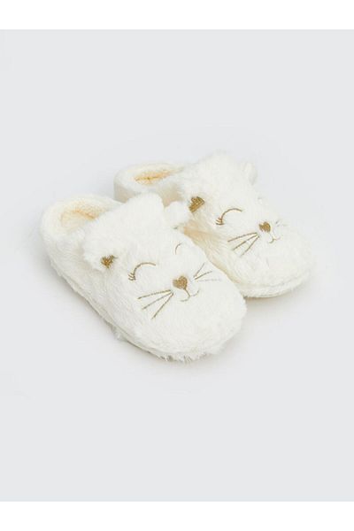 LC Waikiki Papuci de casă de pluș pentru fete LCW STEPS Ecru Rabbit Figurad