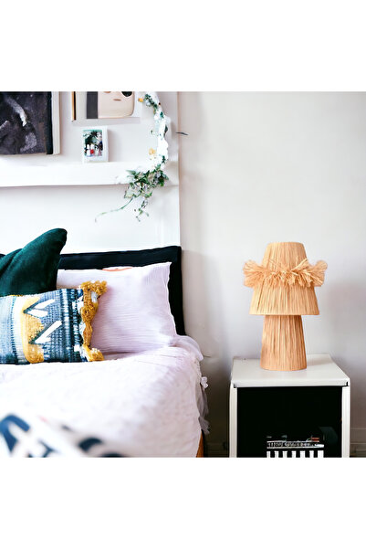 mammoly Bohem Abajur, Rafya, Jüt, Hasır, Rustik Lambader, Masaüstü, Yatak Odası, Salon Abajür, Gece Lambası