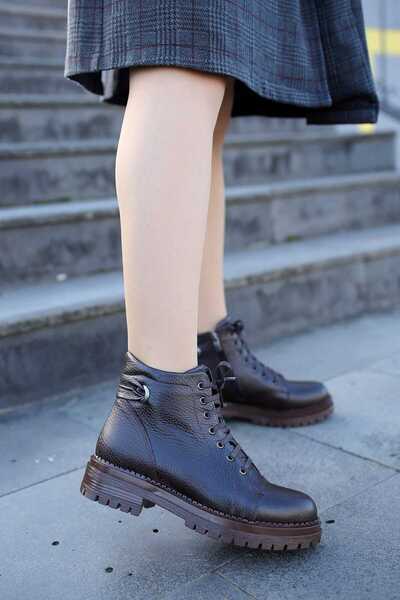 EREN SHOES BAG ( ASTARA ) Γνήσιο δέρμα καφέ χρώματος, ρυθμιζόμενο με λεπτομέρεια με κορδόνια, ορθοπεδικά μποτάκια.