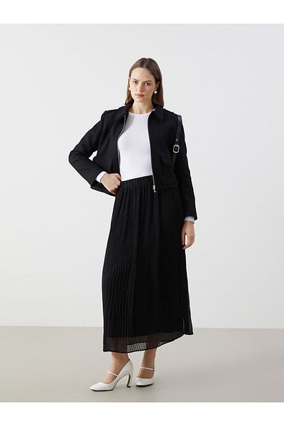 LC Waikiki Γυναικεία φούστα LCW Modest Μαύρη με ελαστική μέση με υφή