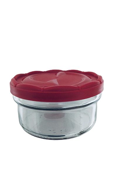 Dinçkan 2-Piece Glass Storage Container with Lid & Breakfast 425 Cc /Red-Black