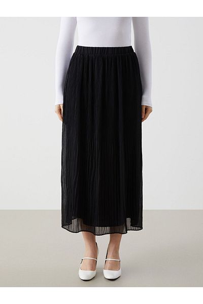 LC Waikiki Γυναικεία φούστα LCW Modest Μαύρη με ελαστική μέση με υφή