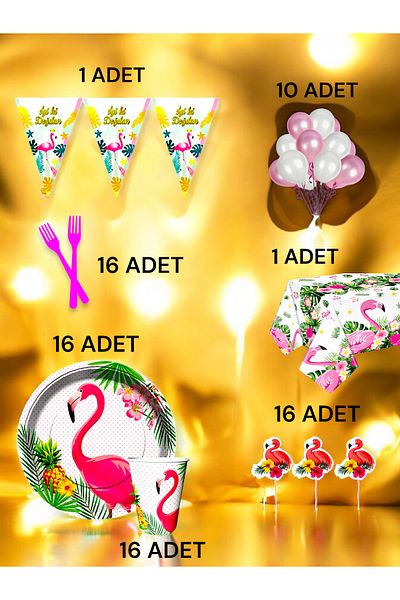 VibeHome Flamingo Themed L Pack for 16 - Birthday Party and Fun Events