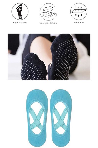 marufshop Чорапи за йога, пилатес, фитнес, танци и спорт с неплъзгаща се подметка от 2 части