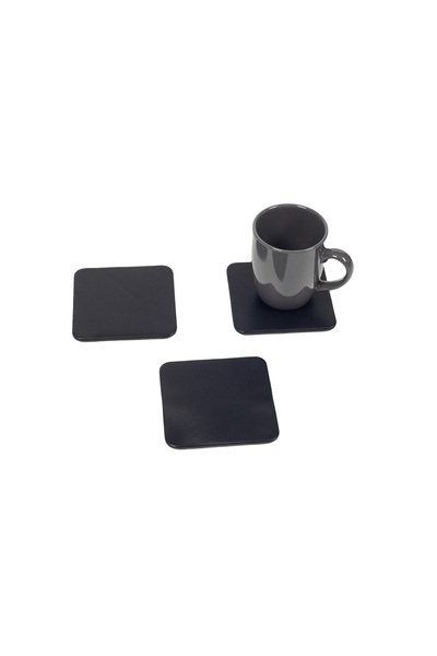 Turgut Office قاعدة أكواب سوداء من جلد الخراف الأصلي مربعة 3 قطع