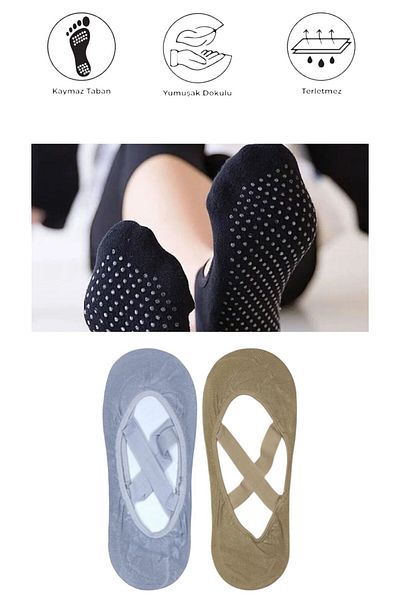 marufshop Чорапи за йога, пилатес, фитнес, танци и спорт с неплъзгаща се подметка от 2 части