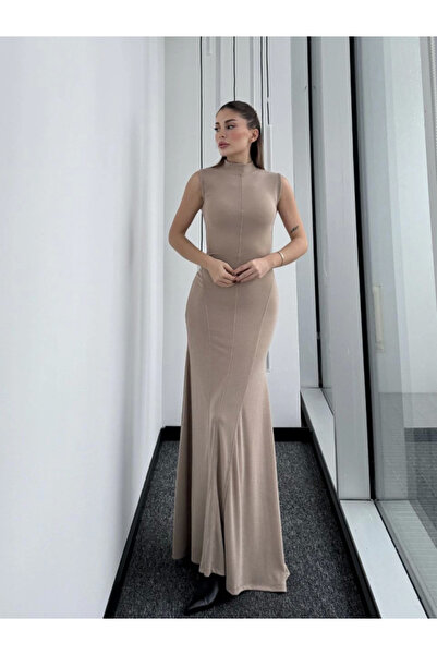 Moka Shopin Mokashopin Long Dress in Beige - Sleeveless and Half Throat