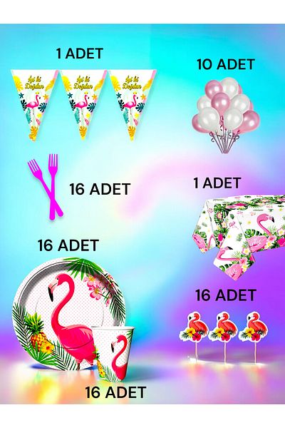 VibeHome Flamingo Themed L Pack for 16 - Birthday Party and Fun Events