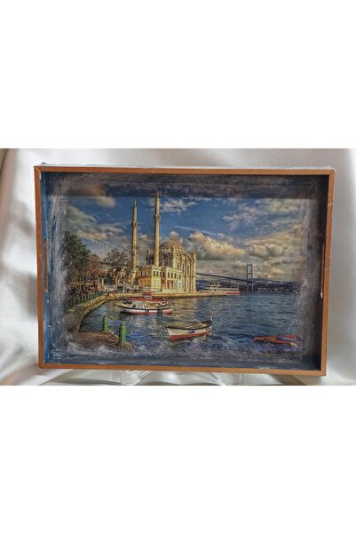 Hanımeli Girişimci Kadınlar Kooperatifi Mavi Cami Desen El Boyama Ahşap Tepsi