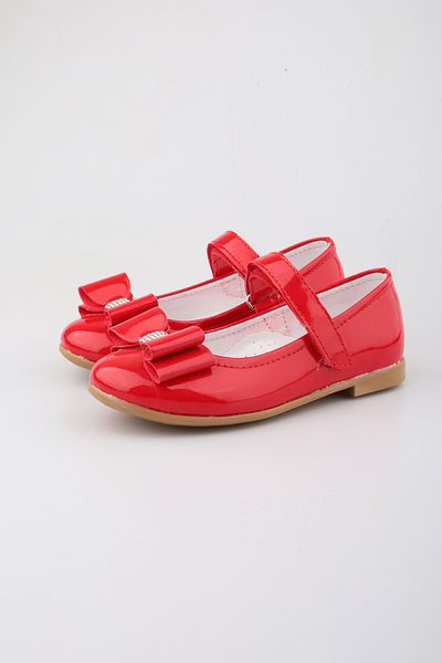 FOLLOWIN Girl's Red Patent Leather Bow and Stone Ballerina Shoes
