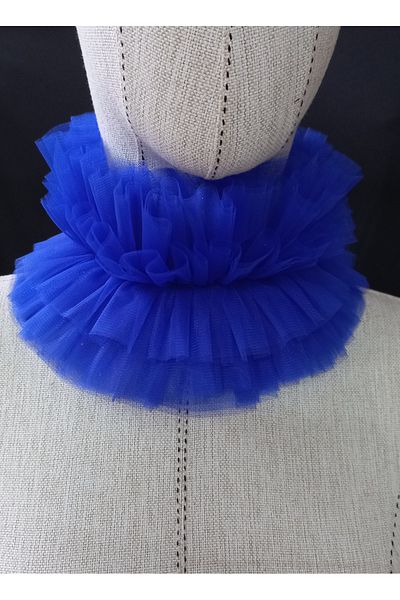 es moda shop İsabella Cosplay&Party Neck Ruffle Saks Blue