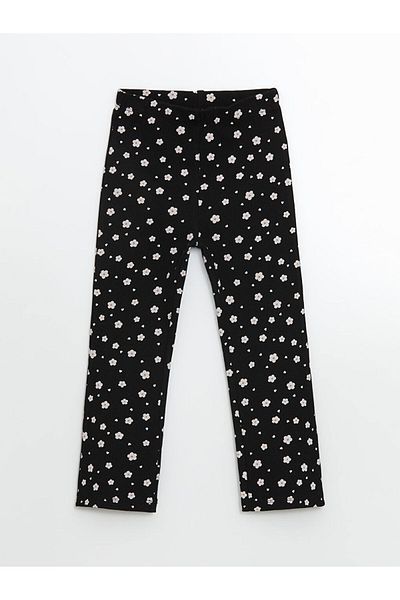 LC Waikiki Lcw Kids Black Elastic Waist Floral Girls' Leggings