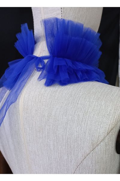 es moda shop İsabella Cosplay&Party Neck Ruffle Saks Blue