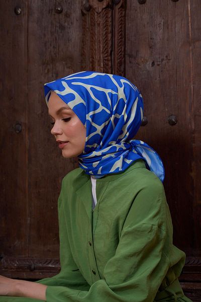 İpekhan Marrakech Koleksiyon Soft Eşarp Mavi Krem 1196-08