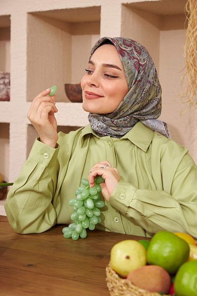 İpekhan Βαμβακερό κασκόλ βισκόζης Green Ipekhan Ethnic Series - 1116-01