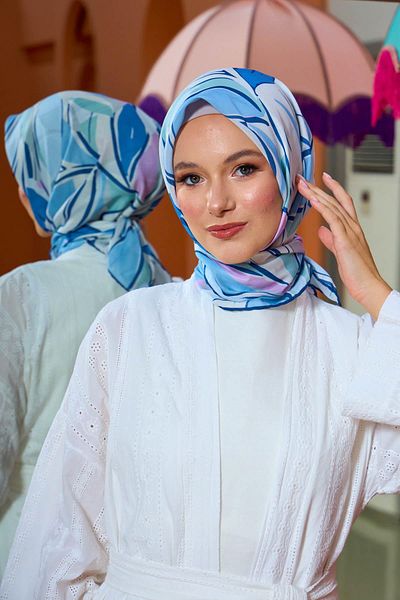 İpekhan Marrakech Συλλεκτικό Μαλακό Κασκόλ Λεβάντα Τυρκουάζ 1199-03
