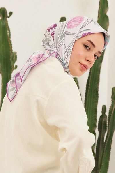 İpekhan Firethorn Mor Pamuk Viskon Eşarp Modeli