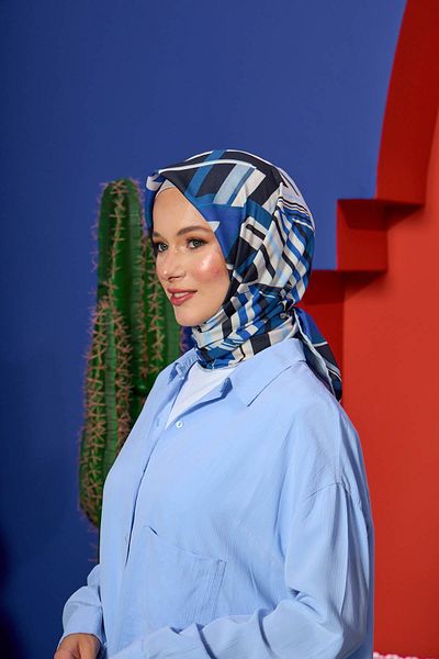 İpekhan Marrakech Συλλεκτικό Μαλακό Κασκόλ Μαύρο Τζιν Μπλε 1208-09