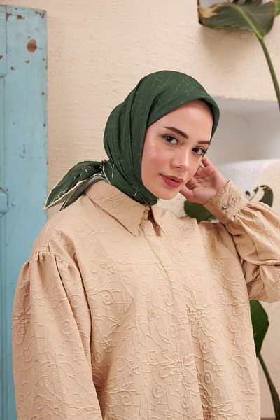 İpekhan Emerald Green Ipekhan Monogram Scarf - Cotton Viscose 1118-08