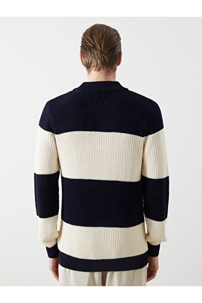 LC Waikiki Navy Blue Mock Neck Long Sleeve Color Block Men's Knitwear Sweater