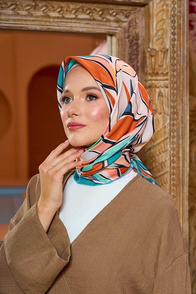 İpekhan Marrakech Συλλεκτικό Μαλακό Κασκόλ Pine Green Orange 1199-14