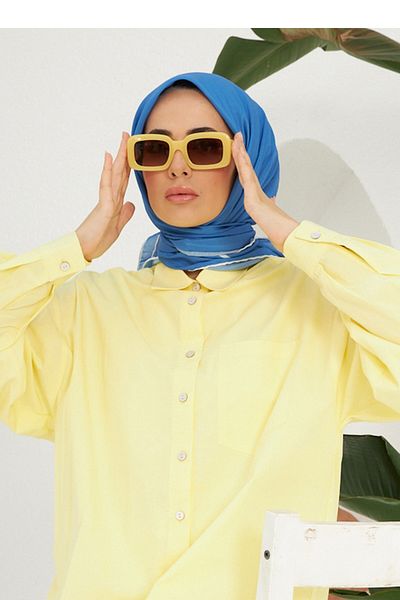 İpekhan Φουλάρι βισκόζης από βαμβακερό μοτίβο Saks Blue