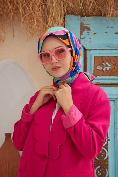 İpekhan Νέο Twist Pattern Βαμβακερό κασκόλ βισκόζης πορτοκαλί μαύρο 1133-02