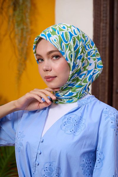İpekhan Marrakech Συλλεκτικό Μαλακό Κασκόλ Sea Green Blue 1195-03