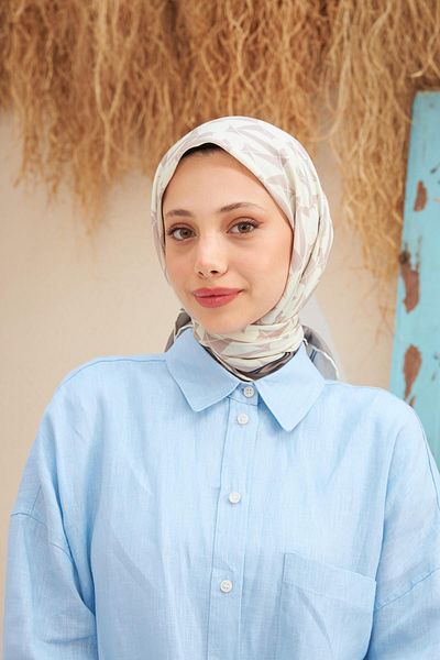 İpekhan Eva Pattern Scarf Smoked Cream 1132-06