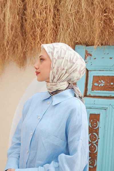 İpekhan Eva Pattern Scarf Smoked Cream 1132-06
