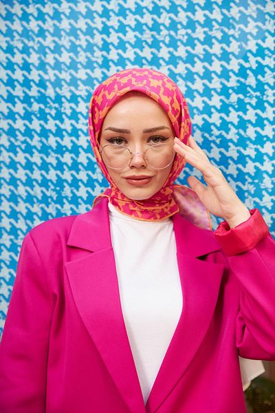 İpekhan Aura Houndstooth Soft Scarf Pink 1155-06