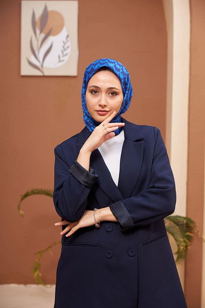 İpekhan Μαλακό κασκόλ Aura Houndstooth Navy Blue 1155-03