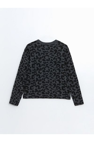 LC Waikiki Lcw Vision Anthracite Crew Neck Leopard Print Women's Knitwear Sweater