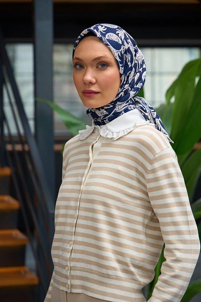 İpekhan Μαλακό κασκόλ Harmony Collection Night Blue White 1182-05