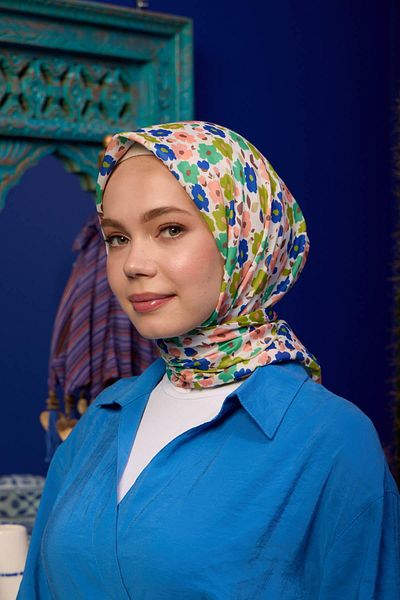 İpekhan Συλλεκτικό Μαλακό Κασκόλ Marrakech Navy Blue Salmon 1192-12