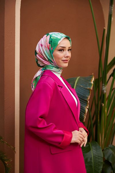 İpekhan Nature Line Rose Soft Scarf Green Pink 1156-13