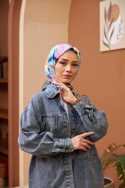 İpekhan Relax Rainbow Soft Scarf Turquoise Red 1154-08