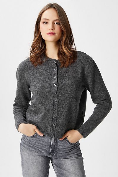 Ritnice Women's Nina Crew Neck Anthracite Basic Cardigan