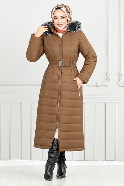 ModaMerve Tan Quilted Puffer Coat - 5907HN1061-M