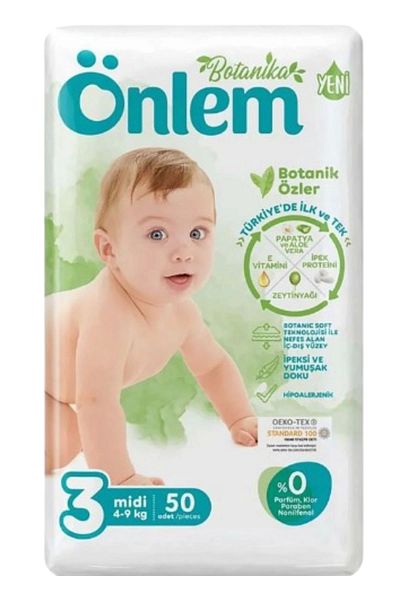 ÖNLEM Botanika 3 Size Jumbo Midi Baby Diapers - Pack of 50