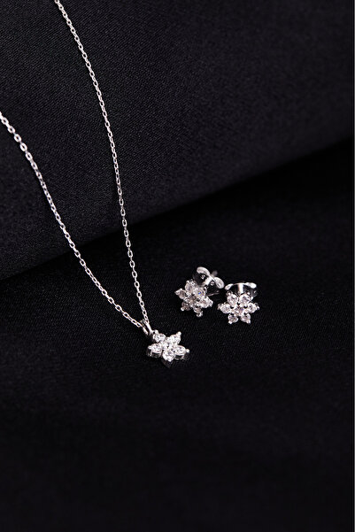 Elika Silver 925 Ayar Gümüş Lotus Kolye ve Küpe Set ELKAB92281