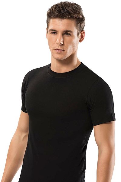 ERDEM İÇ GİYİM Erdem Black Combed Cotton American Collar T-shirt 1168