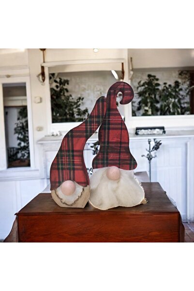 Sister Home Design Gnome, Burnuk, Sakallı Kafadar Ekoseli Ahşap Dekor