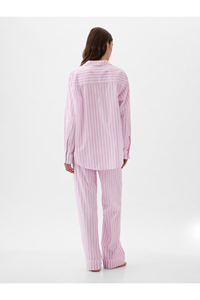GAP Kadın Pembe Desenli Poplin Pijama Üstü