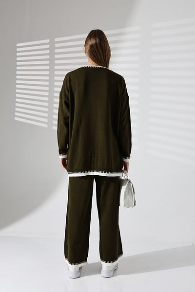 ALCHON Gât rotund, mânecă lungă, cusătură ciobanesc, pulover cu talie elastică, pantaloni, tricotaje, set din două piese