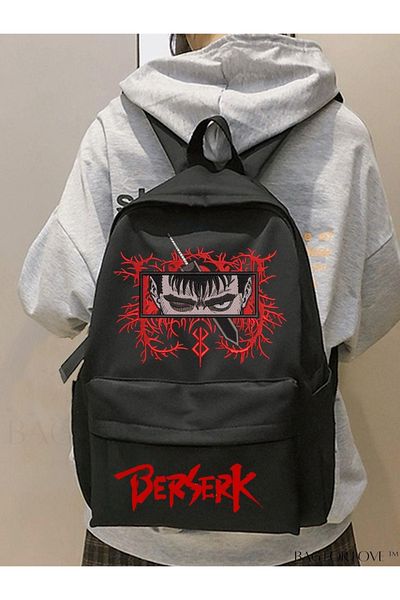 Denik Anime Print Detail Black Laptop School Course Camping Travel Outing Daily Use Backpack