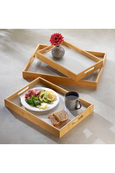 Bambum Marbella 3-Piece Patterned Tray-White