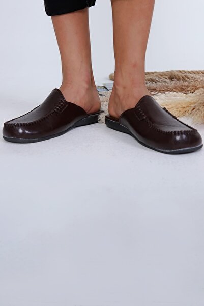 Beyond Men's Brown Leather House Slippers Byndmtv01