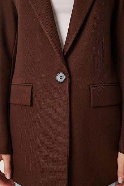 Happiness İstanbul Women's Brown Padded Woven Blazer Jacket Hl00005