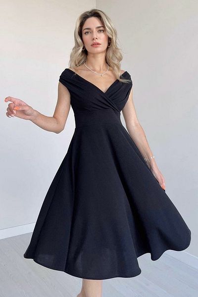 Trendyol Collection Schwarzes, gewebtes Midi-Abendkleid in A-Linie für die Nacht, Abschlusskleid TPRAW25EL00183